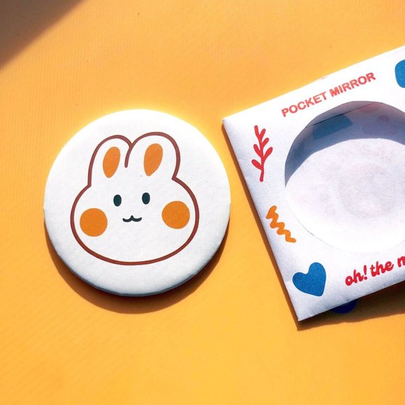 Round Pocket Mirror | Bunny Pattern Print Round Metal Makeup Hand Pocket Compact - Picture 2 of 7